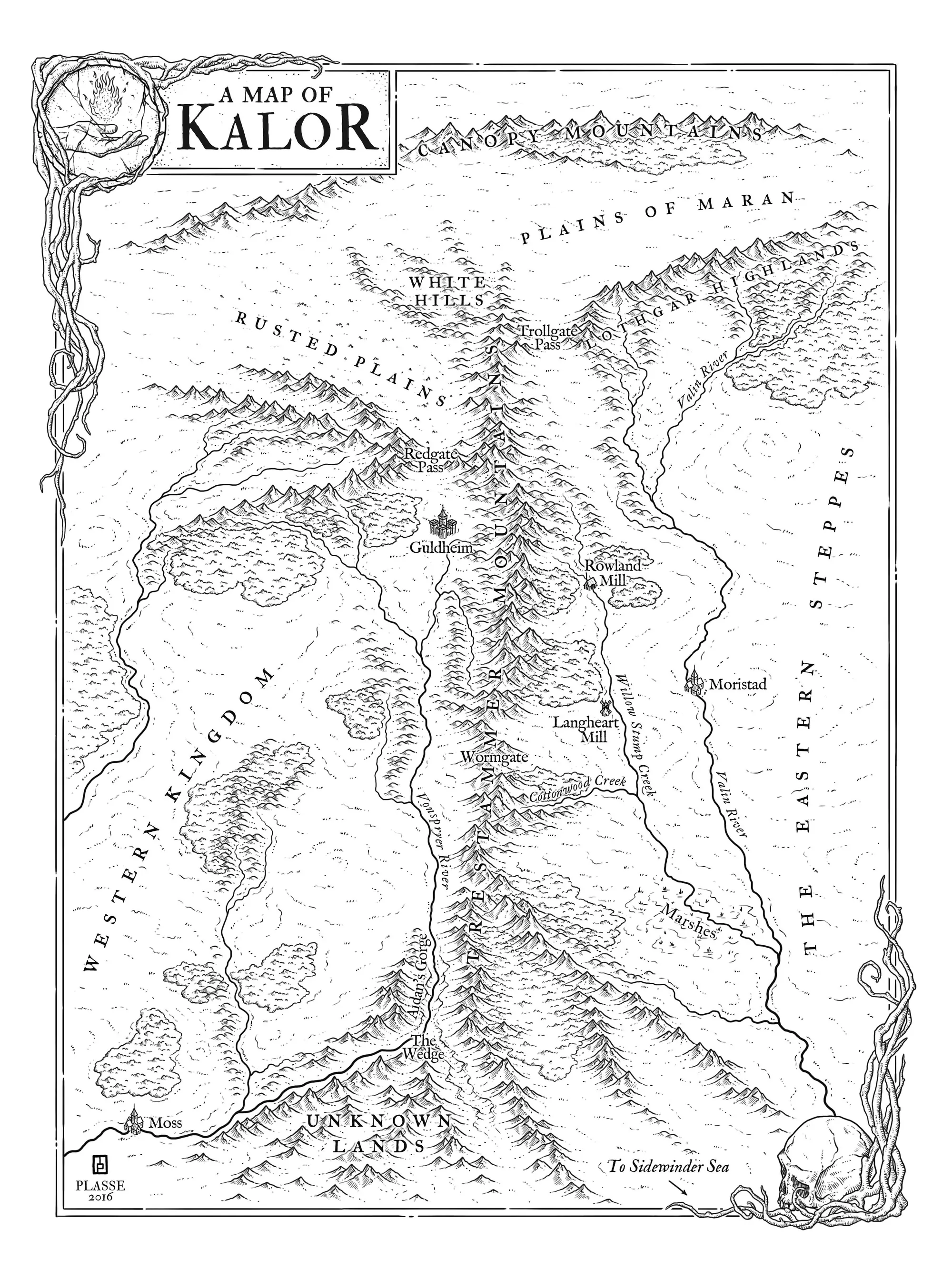 Map of Kalor in black and white